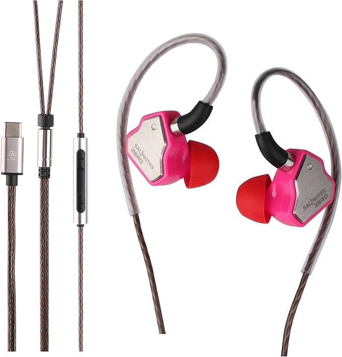 Linsoul 7Hz Salnotes Zero HiFi 10mm Dynamic Driver in-Ear Earphone IEM with Metal Composite Diaphragm Stainless Steel Faceplate Detachable 2Pin OFC Cable (Rose, with Mic, Type C)