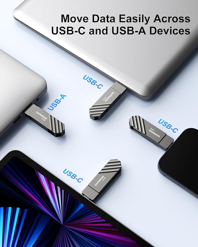64GB USB C Flash Drive for Phone, Dual Type-C & USB-A Memory Stick Up to 130MB/s, Portable Photo Storage for Smartphone, Tablet, Laptop, PC