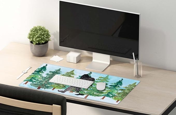 SSOIU Extended Mouse Pad, XXL Gaming Mouse Pads, Large Big Mousepad Laptop Computer Keyboard Mat Desk Pad with Non-Slip Base Stitched Edge for Gaming Office, 35.5 x 15.7 inch, Watercolor Sasquatch