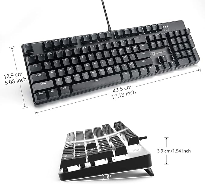 Merdia Brown Switch Black Full Size Mechanical Gaming Keyboard | 104 Keys US Layout Ice Blue Backlit Wired PC Gaming Keyboards | Hot Swappable LED Backlit Wired Mechanical Computer Keyboards