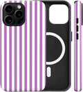 Magnetic for iPhone 13/14 Case Cute Stripes Phone Case, Shockproof Slim TPU and Hard PC Protective Phone Cover Compatible with MagSafe Designed for Women Girls, Purple