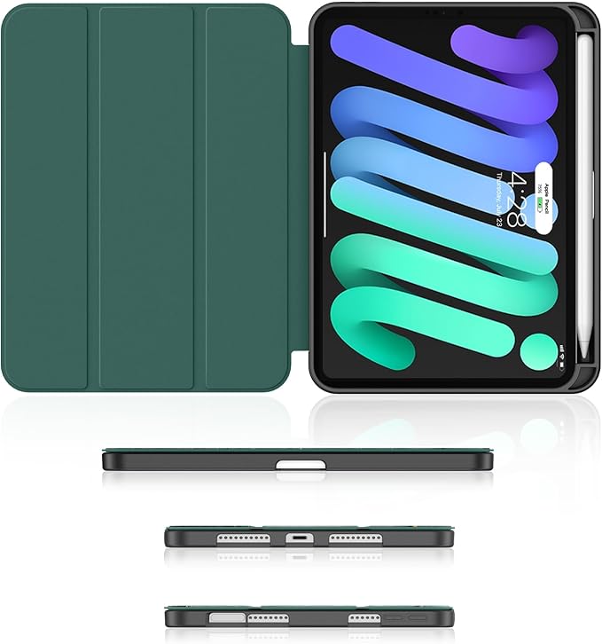 Soke Case for iPad mini 7(A17 Pro) 2024/iPad Mini 6 2021 8.3 inch with Pencil Holder-[Pencil Charging + Auto Wake/Sleep], Soft TPU Back Cover for iPad mini 7th/6th Generation(Green Marble)
