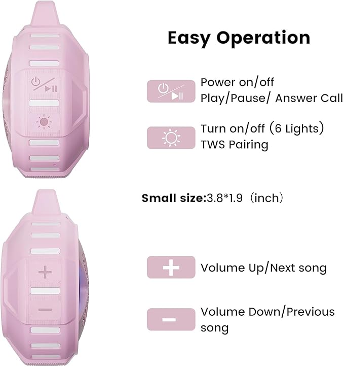 XLEADER X8(2 Gen) Upgraded, Bluetooth Shower Speaker, Certified IP67 Waterproof, 10W Pro Sound&Deep Bass, 24Hrs Playtime, Stocking Stuffers, White Elephant Gifts, for Teens Women, Pink