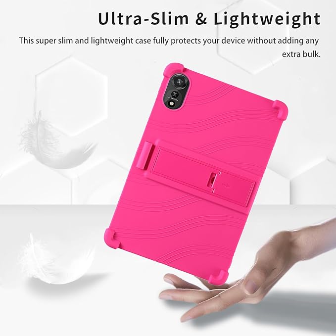 for Nexall N90 Tablet Case 12Inch, Shockproof Four Corner Airbag Protection,Soft Silicone Edge Cover with Built-in Stand,Heavy Duty Protective Sleeve for Nexall N90,Rose Red