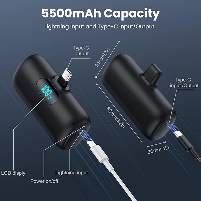 [2-Pack]Portable Charger for iPhone 17/16/15,Mini Power Bank 5500mAh PD USB C Portable Phone Charger,Travel Essential Battery Pack for iPhone 17/17 Air/16/16 pro/15/15 pro Max/Android/Samsung/Moto/LG