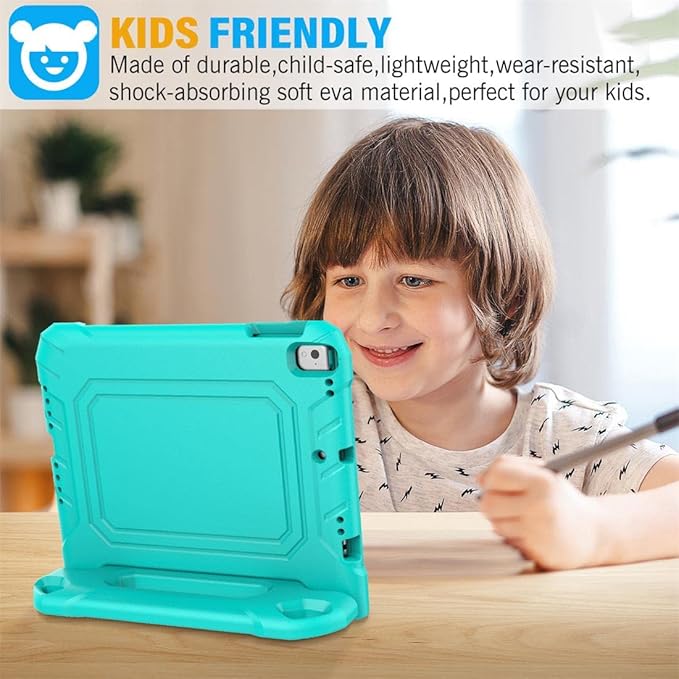 SUPLIK Kids Case for iPad 5th/6th Generation (9.7 inch, 2017/2018), iPad Air 1 & Air 2 & Pro 9.7 Case with Screen Protector, Durable Shockproof Protective Cover with Handle Stand, Cyan