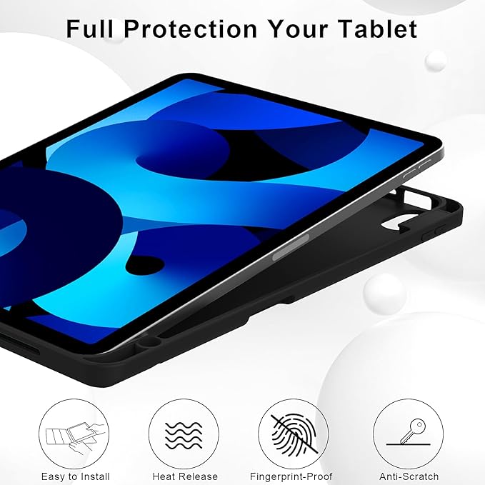 Case for iPad Air 11-Inch M4/M3/M2 2026/2025/2024, iPad Air 5/4 (2022/2020 5th/4th Generation 10.9-Inch) with Pencil Holder, Slim Stand Soft Back Support Touch ID, Auto Wake/Sleep, Black