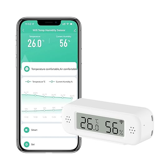 WiFi Thermometer Hygrometer: Smart Temperature Humidity Sensor, Indoor Room Temperature Monitor with App Notification Alerts & Free Data Storage Export, Digital Remote Monitor for Bedroom (1-Pack)