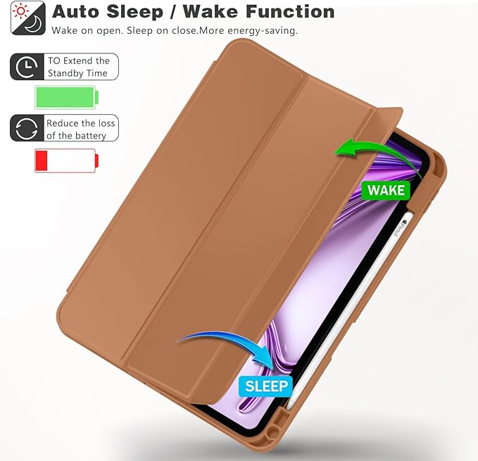ZryXal New iPad Air 13 Inch Case M3 2025/M2 2024 with Pencil Holder, Trifold Stand Smart Case with Soft TPU Back,Auto Wake/Sleep(Brown)