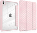 Case for iPad Pro 11 Inch (M5 2025 M4 2024) – [Built-in Pencil Holder], Shockproof & Stylish, Clear Hard Back + Soft TPU Edge, Magnetic Trifold Stand, Auto Wake/Sleep, Pink White dot