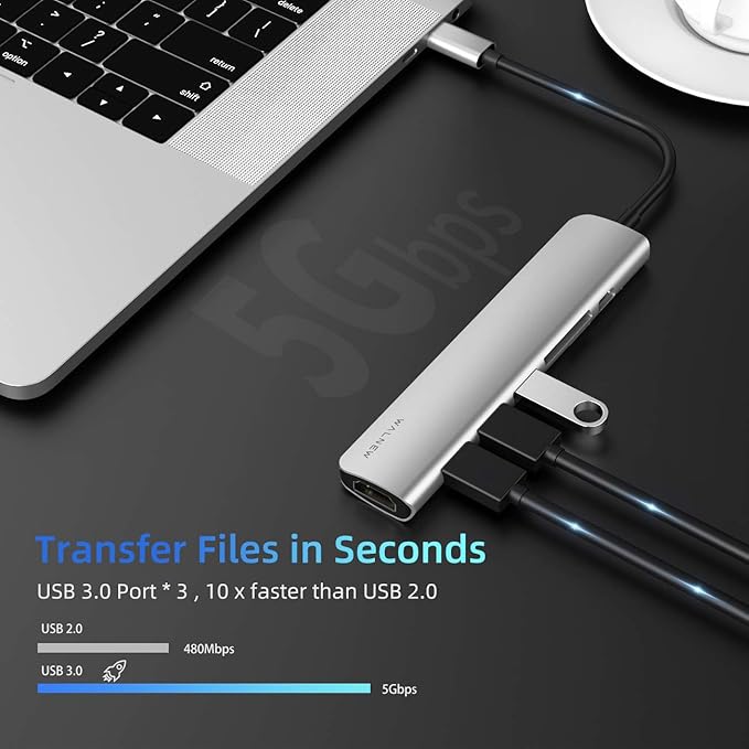 WALNEW 7-in-1 USB C Hub with 100W PD,4K HDMI,SD/TF Reader,USB 3.0, Thunderbolt 3 Dongle Multiport Adapter Type C Dock for Mac/iMac/MacBook M1 M2,iPad Pro/Air/Mini 6,Dell XPS 15 13,Chromebook Laptop