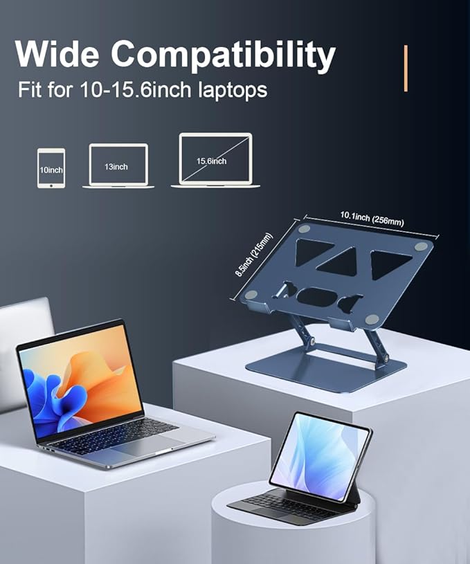 Aoviho Adjustable Laptop Stand for Desk,Portable Laptop Stand Holder and Riser,Foldable Aluminum Notebook Computer Stands for MacBook Air Pro HP Lenovo Dell Samsung Chromebook, 10-15.6 inch,Navy Blue