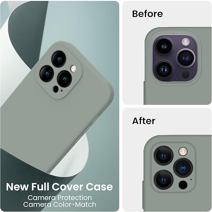 FireNova Designed for iPhone 14 Pro Max Case, Silicone Upgraded [Camera Protection] Case, Soft Anti-Scratch Microfiber Lining Inside, 6.7 inch, Calke Green
