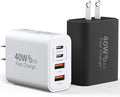 USB C Charger Block, 2-Pack 40W 4-Port Multiple Type C Fast Charging Phone Charger Brick +QC 3.0 USB A Wall Plug Out let Multiport Box Cube for Phone 15/14/13/12/11 Pro Max, Galaxy, Pixel, Black+White