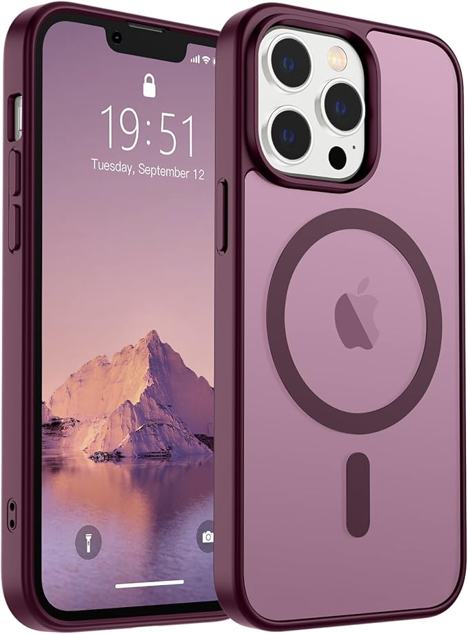 SUPFINE Magnetic for iPhone 13 Pro Case (Compatible with MagSafe) (Military Grade Drop Protection) Slim Translucent Matte Shockproof with Anti-Fingerprint Phone Case,Wine Red