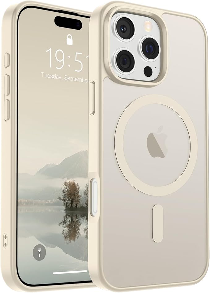 SUPFINE Magnetic for iPhone 16 Pro Case (Compatible with MagSafe) (Military Grade Drop Protection) Translucent Matte Shockproof with Anti-Fingerprint Phone Case,Antique White
