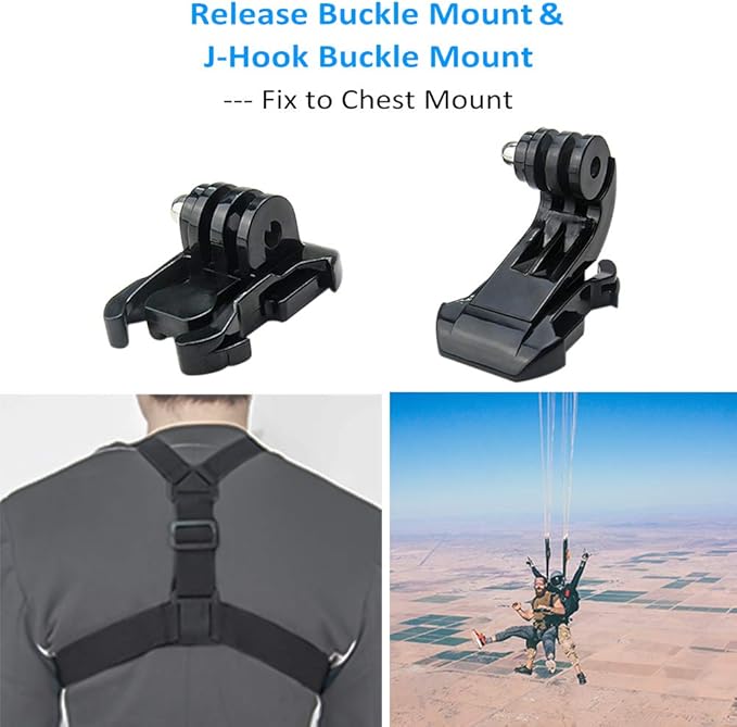 Action Camera Accessories, Adhesived Curved & Flat Mounts with Buckle, 1/4 Screw Thread with Thumb Screw, Compatible with Gopro Mounts and All Cameras
