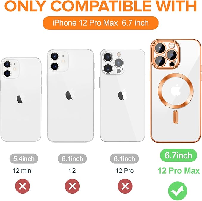Hython Magnetic Clear for iPhone 12 Pro Max Case with Camera Lens Protector [Compatible with MagSafe] Plating Edge Slim Soft TPU Cover Protective Phone Case for iPhone 12 Pro Max 6.7", Orange