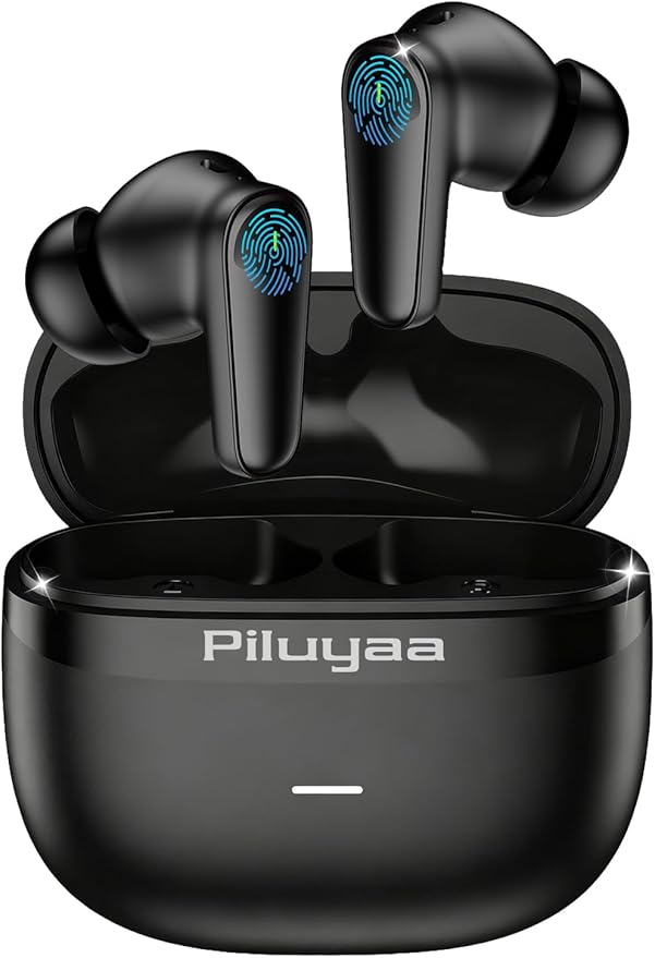 Piluyaa Wireless Earbuds Bluetooth 5.4 Headphones in Ear Buds, True ANC+ENC Noise Cancelling Earbuds, HiFi Stereo Deep Bass Earphones for Sports/Workout-Black