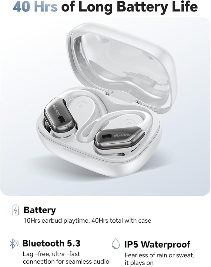 Wireless Earbuds Sports Bluetooth Headphones: Sweatproof & Waterproof, 40H Playtime Stereo Deep Bass Over Ear Buds with Earhooks, Easy Button Controls, Secure Fit Earphones for Gym Running Workout
