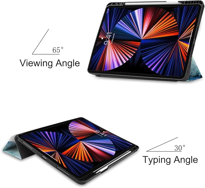 DONGKE Case for 2022/2021/2020/2018 iPad Pro 11 inch Gen 4/3/2/1 - Slim Protective Case - Built in Pencil Holder Support Charging - Trifold Stand & Sleep/Wake Cover - Watercolor Blue Floral