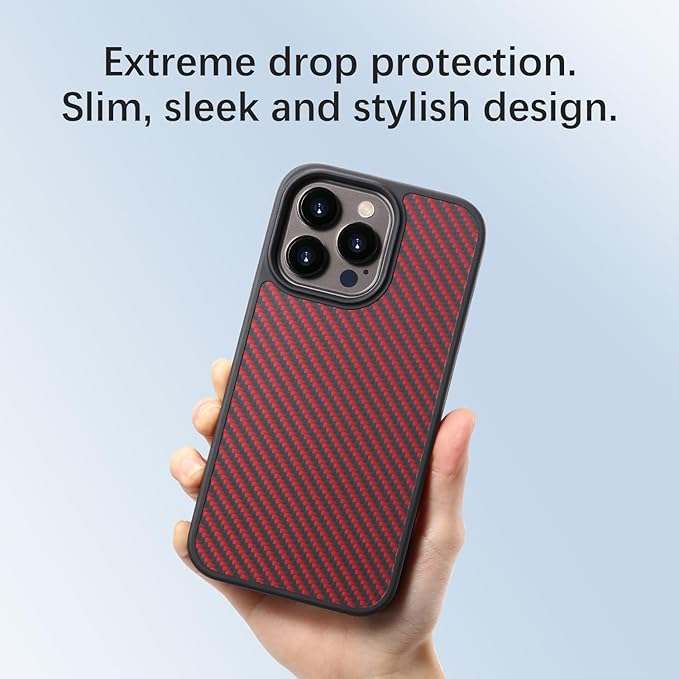 Tigowos for iPhone 15 Pro Max Case Protective Case Made of Aramid Fiber, Soft Touch, Tough Durable Carbon Bumper, Carbon Fiber Red
