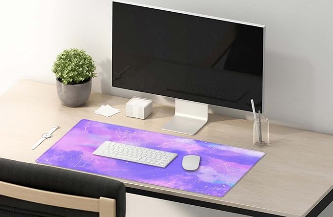 SSOIU Pink Pastel Desk Mat, Gorgeous Starry Sky Desk Pad, Cute Large Gaming Mousepad, Gamer Girl Desk Pad 35.5" X 15.7", Non-Slip Laptop Computer Keyboard Mousepad for Office and Home