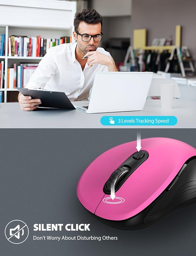 Trueque Wireless Mouse, 2.4GHz Ergonomic Mouse for Laptop & PC, Silent Portable Computer Mice with Back & Forward Buttons, USB-C Adapter for Windows/Mac, M01 (Fuchsia)