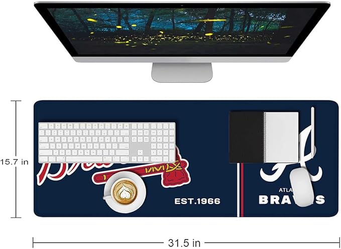 Baseball Mouse Pad Extended Large Gaming Desk Pad 31.5 x 11.8 Inch, XL Mousepad Topographic Mouse Pad with Anti-Slip Rubber Base for Atlanta Home Office