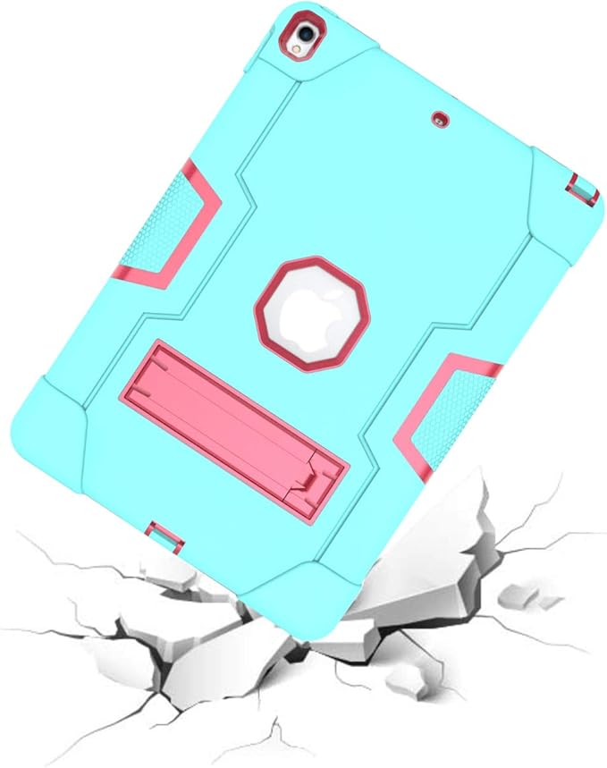 Dteck for iPad Air 3rd Gen (2019) / iPad Pro (2017) Case 10.5", Shockproof Protective Case with Kickstand, Hard Plastic Shell, 3-Layer Protection Drop Proof Sturdy Rugged Tablet Cover (Aqua+Rose)