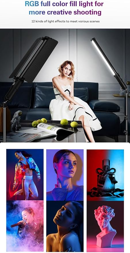 REFLEX CAMERA RGB Handheld Portable LED Light Stick - 3000K-6500K Adjustable Color Temp, Vibrant RGB Spectrum, Lightweight, Rechargeable, Ideal for Photography & Video, Easy Controls