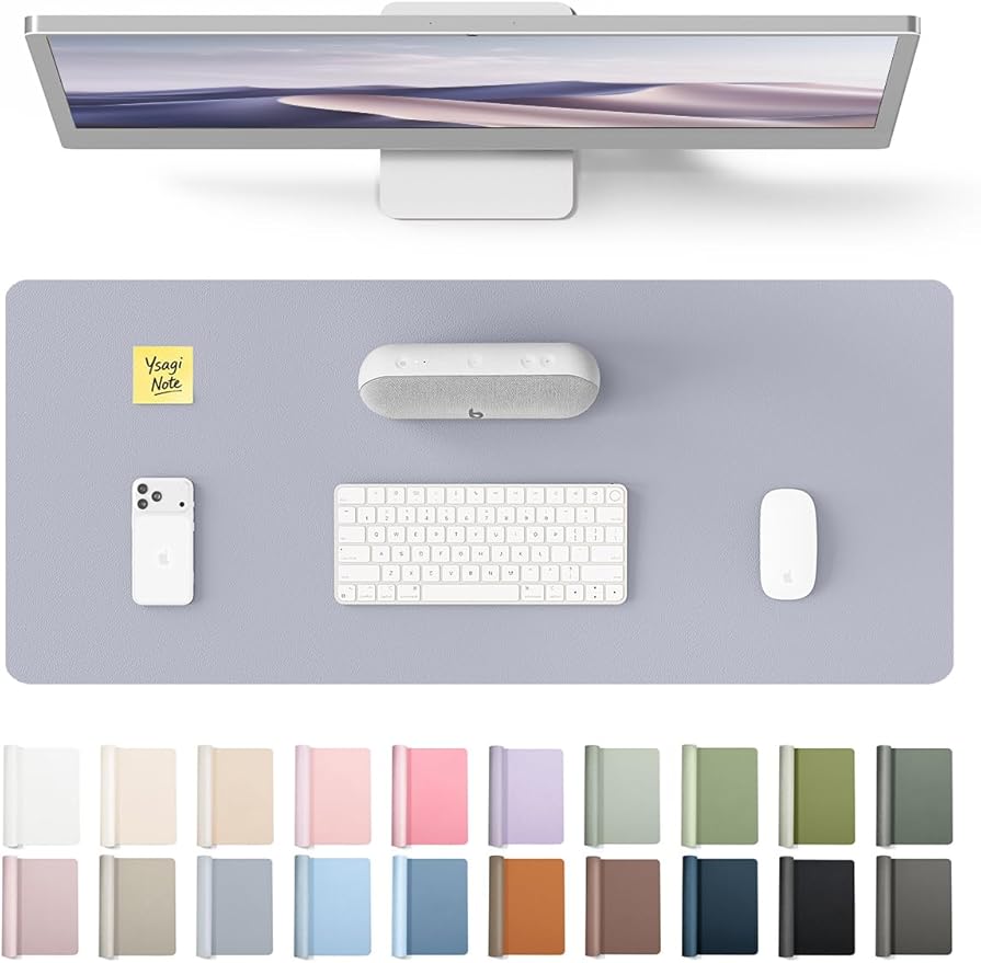 YSAGi Leather Desk Pad Protector, Office Desk Mat, Large Mouse Pad, Non-Slip PU Leather Desk Blotter, Laptop Desk Pad, Waterproof Desk Writing Pad for Office and Home (Soft Lavender, 23.6" x 13.8")