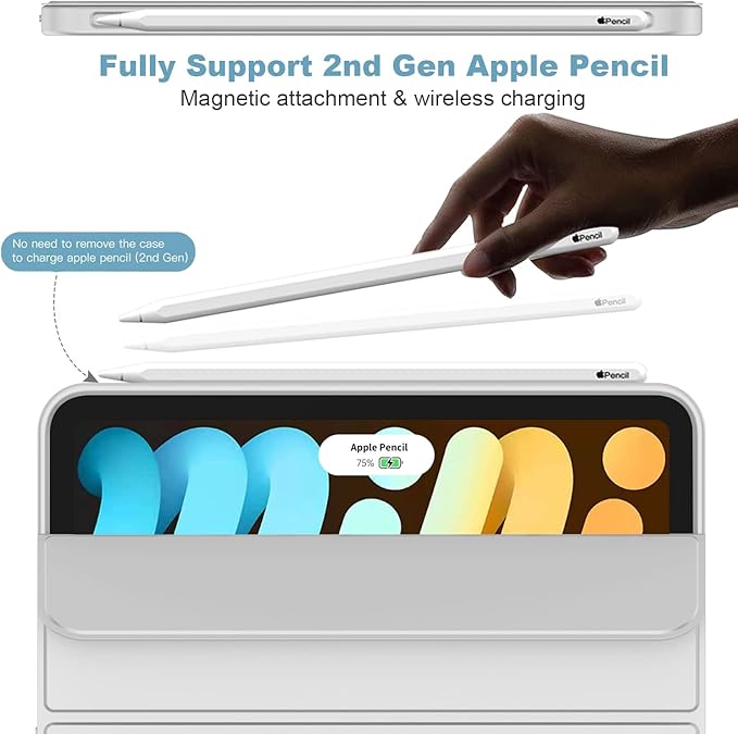 iMieet iPad mini 7 Case 2024 (A17 Pro), iPad mini 6 Case (8.3-Inch,2021 Model), iPad mini 7th/6th Generation Case with Pencil Holder, Trifold Stand Smart Case with Soft TPU Back,Light Gray