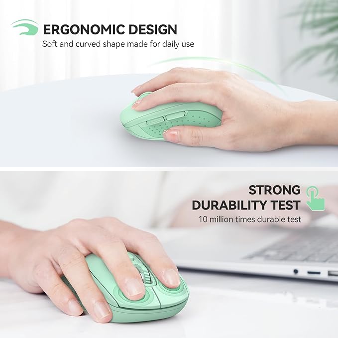 TECKNET Bluetooth Mouse, 4000DPI Wireless Mice for Laptop 2-in-1(BT 5.0/3.0+2.4Ghz) Computer Portable PC Mouse Wireless with USB Receiver for Mac (USB-A+Bluetooth, Green)