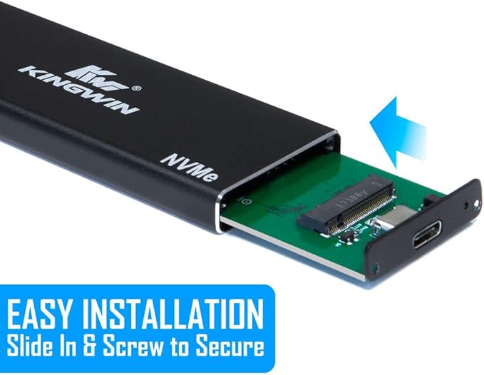 Kingwin M.2 SSD NVMe External Enclosure, 10Gbps USB 3.1 Gen 2 M-Key to USB C Solid State Drive Adapter, PCIe USB 3.0 USB C Cables, Fit Size 2230/2242/2260/2280, Aluminum, KM-U3NGFF-NVE