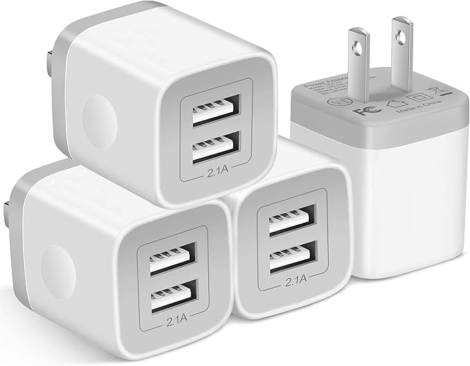 X-EDITION USB Wall Charger, 4-Pack 2.1A Dual Port USB Cube Power Adapter Charger Plug Charging Blocks Brick for iPhone 16e/16/15/14/13/12/11/XS/X/8/7/6 Plus, Watch Series/Ultra, Galaxy, Moto, Android