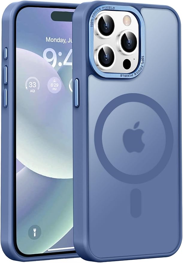 Newfuture Magnetic for iPhone 15 Pro Case [Compatible with Magsafe] [Military Grade Drop Protection] Translucent Matte Anti-Fingerprint Shockproof Phone Case for iPhone 15 Pro 6.1 inch, Light Blue