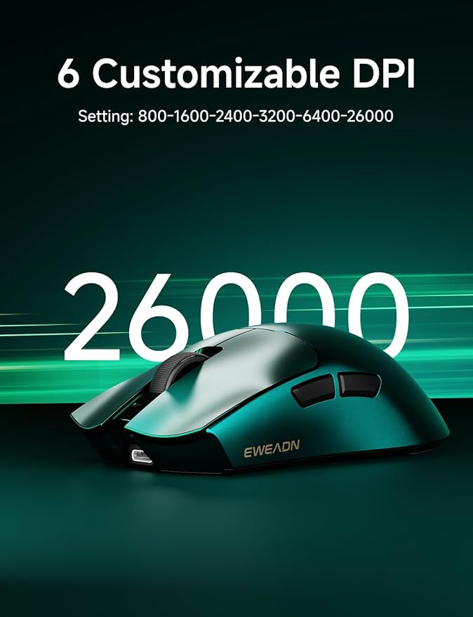 EWEADN S9 Max Wireless Gaming Mouse, 59G Ergonomic Computer Mouse, Triple Modes, 8K Polling, 26K DPI, PAW3395 Optical Sensor, Kailh Switch, 250h Battery Life, Programmable for PC/Win/Mac(Green)