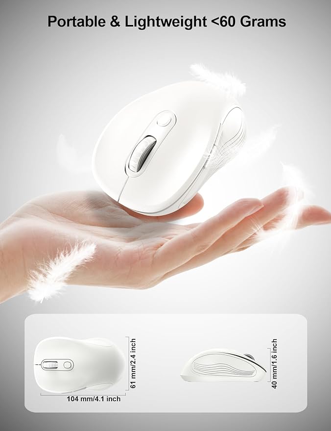 Trueque Wireless Mouse for Laptop, 2.4GHz Ergonomic Computer Mouse with Back & Forward Buttons, 3 Adjustable DPI Levels, 6 Buttons, Optical USB Cordless Mice for Windows PC, M01 (Pure White)