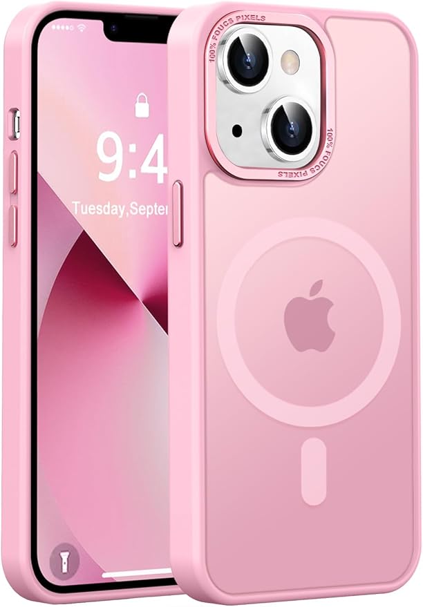 Newfuture Designed for iPhone 13 Case & iPhone 14 Case with Magnetic [13 FT Military Drop Protection] [Compatible with Magsafe] Slim Translucent Shockproof with Anti-Fingerprint Phone Case, Chalk Pink