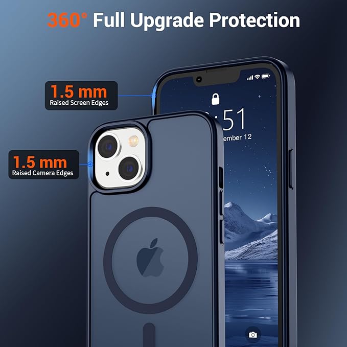 SUPFINE Magnetic for iPhone 14 Case & iPhone 13 Case (Compatible with MagSafe)(Military Grade Drop Protection) Translucent Matte Shockproof Phone Cover,Dark Blue