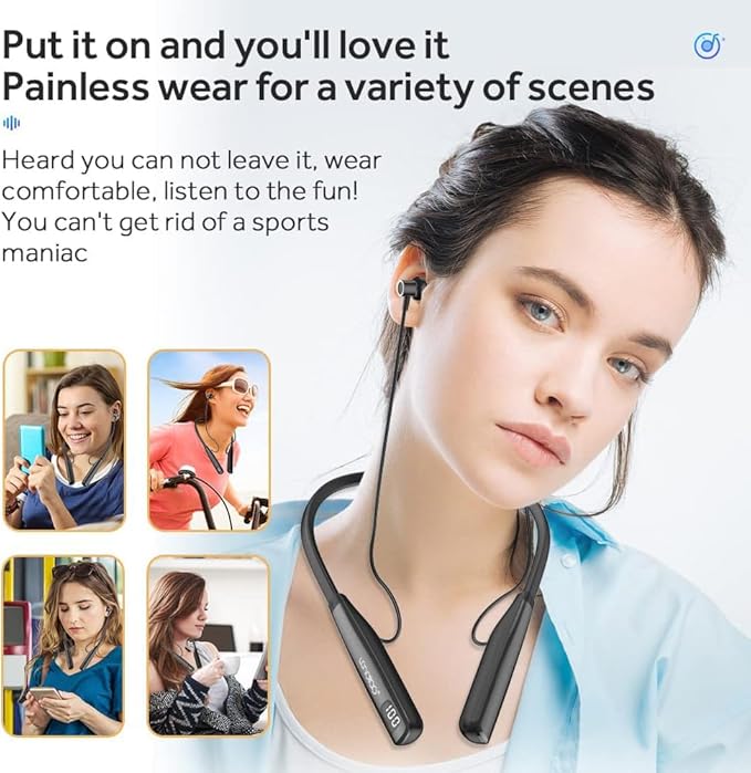 LANDIBO Wireless Waterproof Sports Earphones with 100 Hours of Playback time, Bluetooth Earphones with Microphone, in Ear Noise Reduction, Used for Gym Running and Exercise (Y10)