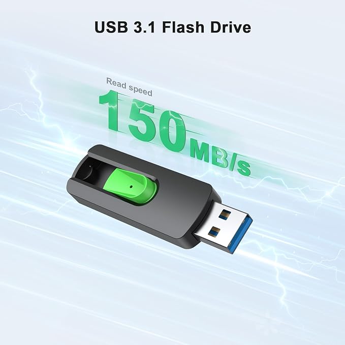 Aiibe 128GB USB 3.1 Flash Drive 5 Pack Thumb Drive 128GB USB Drive Retractable Jump Drives Upgraded 150MB/s Memory Stick Multipack (Cyan, Green, Purple, Red, Yellow)
