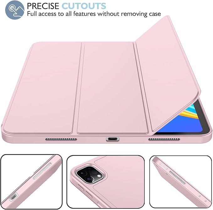 iMieet iPad Pro 13 Inch Case (M5/M4) 2025/2024 with Pencil Holder, Trifold Stand Smart Case with Soft TPU Back, Auto Wake/Sleep (Pink)