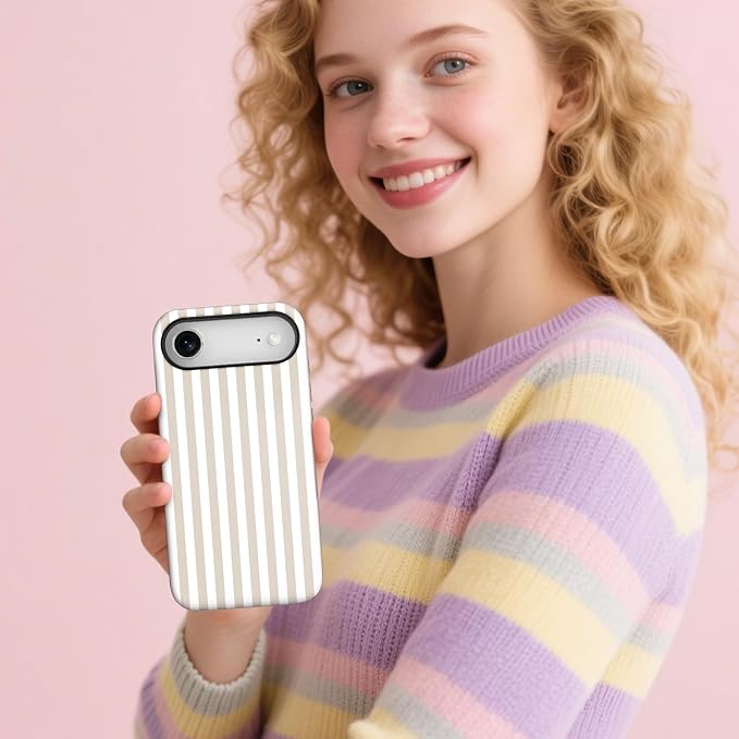 Magnetic for iPhone 17 Air Case Cute Stripes Phone Case, Shockproof Slim TPU and Hard PC Protective Phone Cover Compatible with MagSafe Designed for Women Girls, Apricot