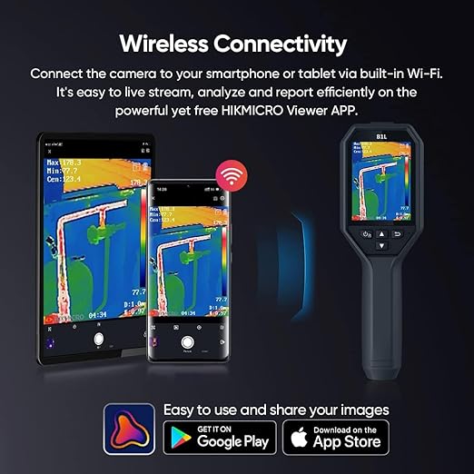 HIKMICRO B1L 160 x 120 IR Resolution Thermal Imaging Camera with WiFi, 25Hz Refresh Rate, 3.2" LCD Screen, Handheld 19200 Pixels Thermal Imager with High Temperature Alarm