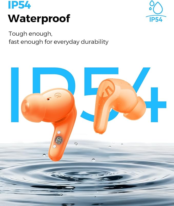 SoundPEATS C30 Hybrid ANC Earbuds, LDAC Hi-Res Audio, 52H Playtime, 52dB Adaptive Noise Cancelling Wireless Earbuds, 6-Mic Clear Call, 12mm Driver, Bluetooth 6.0, Multi-Point, IP54 - Orange