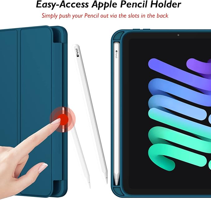 iMieet iPad mini 7 Case 2024 (A17 Pro), iPad mini 6 Case (8.3-Inch,2021 Model), iPad mini 7th/6th Generation Case with Pencil Holder, Trifold Stand Smart Case with Soft TPU Back,Teal