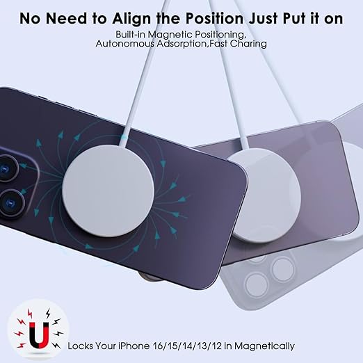 iPhone Magnetic Wireless Fast Charging[Apple MFi Certified] 6FT Wireless Charging Pad with iPhone 17 USB C Charging Block Apple 15W 6FT Magnetic Charge for iPhone 17/16/15/14/13/12/Pro/Pro Max,AirPods