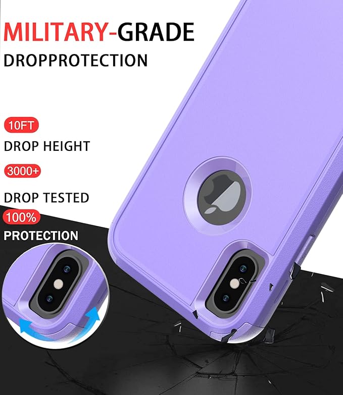 Diverbox for iPhone X Case/iPhone Xs Case [Shockproof] [Dropproof] [Tempered Glass Screen Protector ] Heavy Duty Protection Phone Case Cover for Apple iPhone X/XS (Purple)